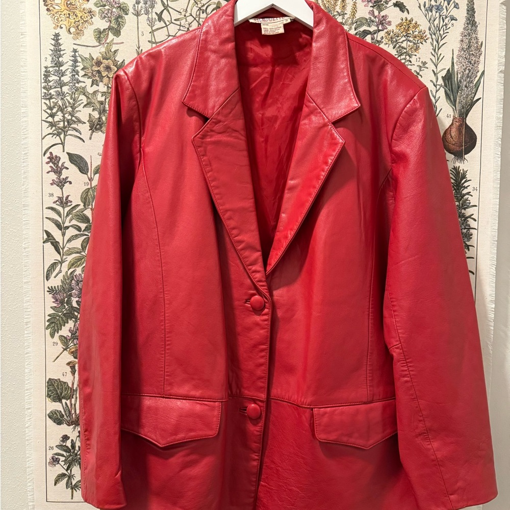 Vintage Red Leather Women's Blazer